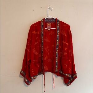 Johnny Was Red Floral Kimono Top